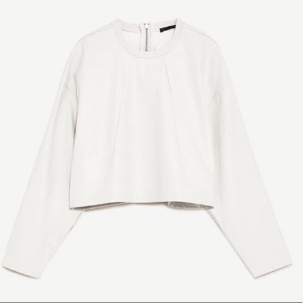 Zara Ivory Faux Leather Cropped Top Small NWOT
